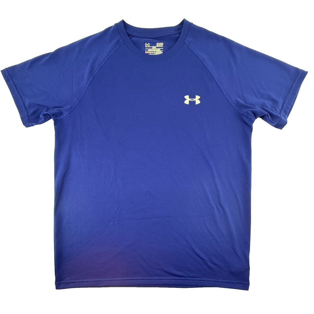 Under Armour HeatGear Mens Small Blue Athletic T Shirt Loose Fit Short Sleeve